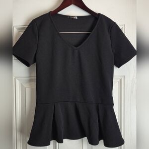 SSOULM Women's Classic Stretchy Short Sleeve Flare Peplum Blouse Top Black Large